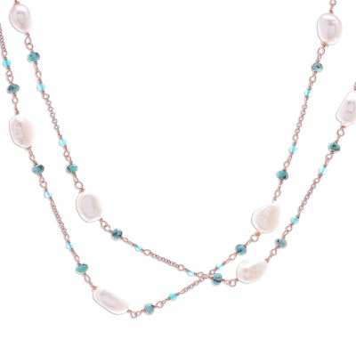 Multi-gemstone long station necklace, 'Delightful Love' - Multi-Gemstone Long Station Necklace from Thailand