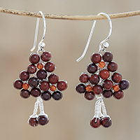 Jasper and carnelian beaded dangle earrings, 'Beaded Forest' - Jasper and Carnelian Beaded Dangle Earrings from Thailand