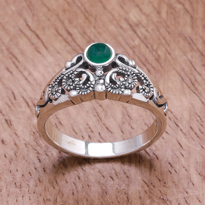 Onyx band ring, 'Lacy Elegance' - Green Onyx Band Ring Crafted in Thailand