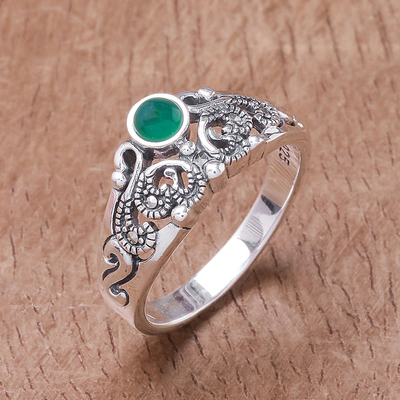 Onyx band ring, 'Lacy Elegance' - Green Onyx Band Ring Crafted in Thailand