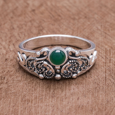 anillo con banda de ónix - Anillo de banda de ónix verde elaborado en Tailandia
