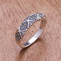 Sterling silver band ring, 'Glimmering Eyes'