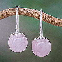 Rose quartz drop earrings, 'Beautiful Orbs' - Round Rose Quartz Drop Earrings from Thailand