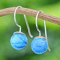 Sterling silver and reconstituted turquoise drop earrings, 'Beautiful Orbs' - Sterling Silver and Recon. Turquoise Drop Earrings