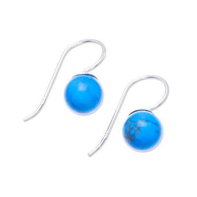 Sterling silver and reconstituted turquoise drop earrings, 'Beautiful Orbs' - Sterling Silver and Recon. Turquoise Drop Earrings
