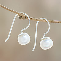 Cultured pearl drop earrings, 'Beautiful Orbs' - Round Cultured Pearl Drop Earrings from Thailand