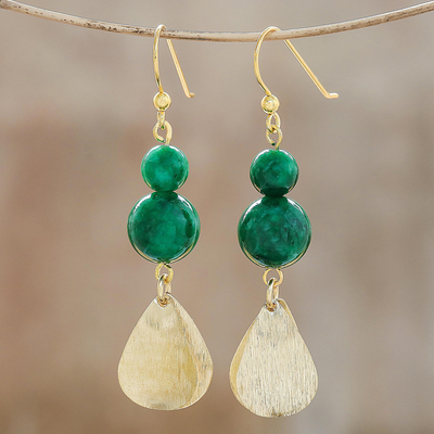 Quartz dangle earrings, 'Green Glimmer' - Green Quartz Beaded Dangle Earrings from Thailand
