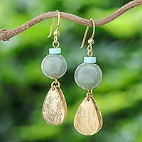 Jade dangle earrings, 'Golden Ancient'