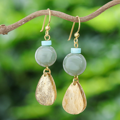 Jade dangle earrings, 'Golden Ancient' - Jade Dangle Earrings Crafted in Thailand