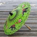 Paper parasol, 'Elephant Parade in Lime' - Elephant Motif Paper Parasol in Lime from Thailand