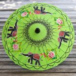 Paper parasol, 'Elephant Parade in Lime' - Elephant Motif Paper Parasol in Lime from Thailand
