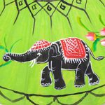 Paper parasol, 'Elephant Parade in Lime' - Elephant Motif Paper Parasol in Lime from Thailand