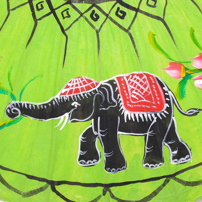 Sonnenschirm aus Papier - Papierschirm mit Elefantenmotiv in Limette aus Thailand