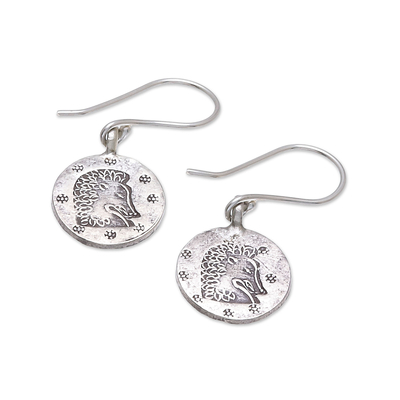 Silver dangle earrings, 'Karen Leo' - Karen Silver Leo Dangle Earrings from Thailand