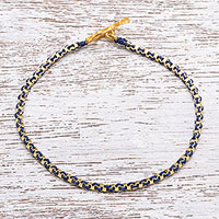 Gold plated brass chain bracelet, 'Golden Day in Dark Blue'