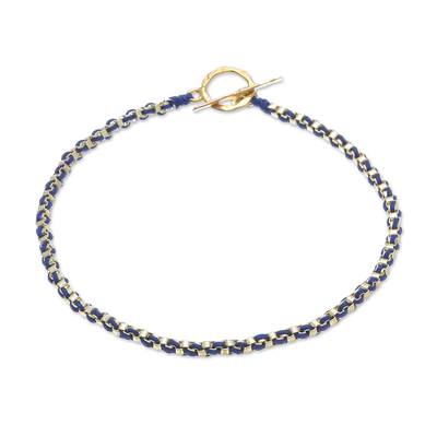 Gold Plated Brass Chain Bracelet in Dark Blue from Thailand