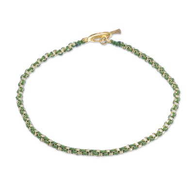 Gold plated brass chain bracelet, 'Golden Day in Green' - Gold Plated Brass Chain Bracelet in Green from Thailand