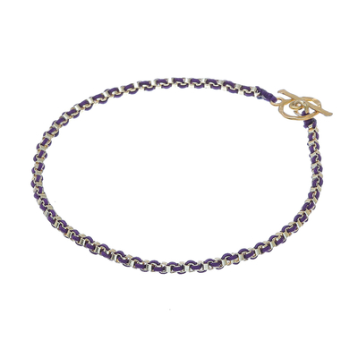 Gold plated brass chain bracelet, 'Golden Day in Purple' - Gold Plated Brass Chain Bracelet in Purple from Thailand
