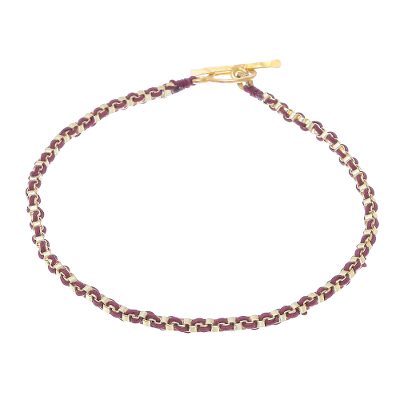 Gold plated brass chain bracelet, 'Golden Day in Red' - Gold Plated Brass Chain Bracelet in Red from Thailand