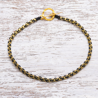 Gold plated brass chain bracelet, 'Golden Day in Black' - Gold Plated Brass Chain Bracelet in Brown from Thailand