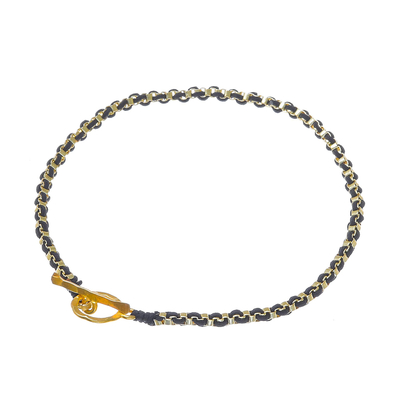 Gold plated brass chain bracelet, 'Golden Day in Black' - Gold Plated Brass Chain Bracelet in Brown from Thailand