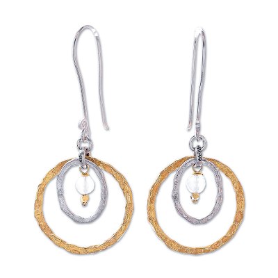 Gold accented chalcedony dangle earrings, 'Cosmos Beauty' - Gold Accented Silver and Chalcedony Dangle Earrings