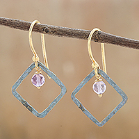 Amethyst dangle earrings, 'Violet Spark' - Amethyst and Sterling Silver Dangle Earrings from Thailand