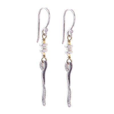 Gold accented silver dangle earrings, 'Karen Falls' - Gold Accented Silver Dangle Earrings from Thailand