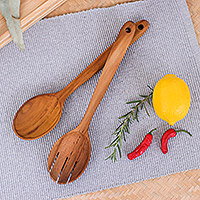 Teak wood salad spoons, 'Salad Dream' (pair) - Handmade Teak Wood Salad Spoons from Thailand (Pair)