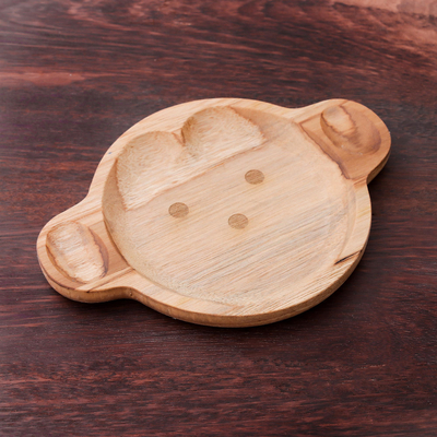 Teak wood serving plate, 'Playful Monkey' - Monkey-Themed Teak Wood Serving Plate from Thailand