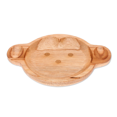 Teak wood serving plate, 'Playful Monkey' - Monkey-Themed Teak Wood Serving Plate from Thailand