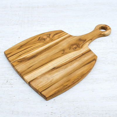 Teak wood cutting board, 'Cook with Love' - Handcrafted Teak Wood Cutting Board from Thailand