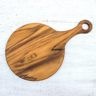Teak wood cutting board, 'Cook with Passion' - Circular Teak Wood Cutting Board Crafted in Thailand