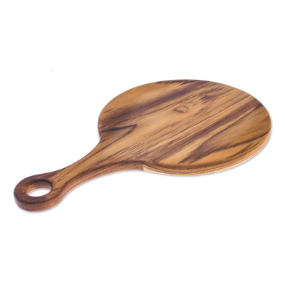Teak wood cutting board, 'Cook with Passion' - Circular Teak Wood Cutting Board Crafted in Thailand
