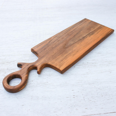Teak wood cutting board, 'Great Meal' - Artisanal Teak Wood Cutting Board from Thailand