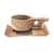 Taza y plato de madera de teca - Taza y plato de madera de teca hechos a mano en marrón claro