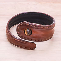 Tiger's eye and leather wrap bracelet, 'Smart and Stylish' - Tiger's Eye and Leather Wrap Bracelet from Thailand