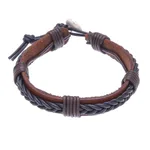Leather wristband bracelet, 'Perfect Style in Black' - Braided Leather Wristband Bracelet in Black from Thailand