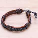 Leather wristband bracelet, 'Perfect Style in Black' - Braided Leather Wristband Bracelet in Black from Thailand