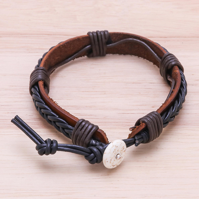 Leather wristband bracelet, 'Perfect Style in Black' - Braided Leather Wristband Bracelet in Black from Thailand