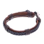 Leather wristband bracelet, 'Perfect Style in Black' - Braided Leather Wristband Bracelet in Black from Thailand
