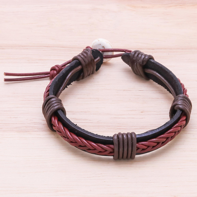 Leather wristband bracelet, 'Perfect Style in Brown' - Braided Leather Wristband Bracelet in Brown from Thailand
