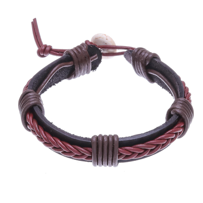 Leather wristband bracelet, 'Perfect Style in Brown' - Braided Leather Wristband Bracelet in Brown from Thailand