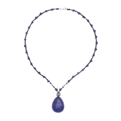 Lapis lazuli beaded pendant necklace, 'Deep Blue Charm' - Lapis Lazuli Beaded Pendant Necklace from Thailand