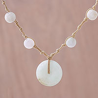 Jade and quartz macrame pendant necklace, 'Nature Spirit'