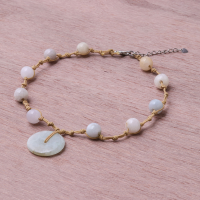Jade and quartz macrame pendant necklace, 'Nature Spirit' - Jade and Quartz Pendant Necklace from Thailand
