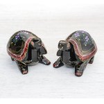 Wood decorative boxes, 'Turtle Couple' (pair) - Hand-Painted Floral Wood Decorative Turtle Boxes (Pair)