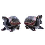 Wood decorative boxes, 'Turtle Couple' (pair) - Hand-Painted Floral Wood Decorative Turtle Boxes (Pair)
