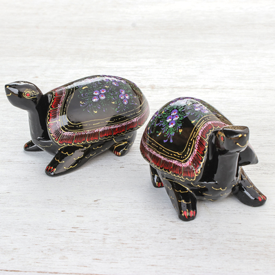 Dekoboxen aus Holz, (Paar) - Handbemalte dekorative Schildkrötenkästen aus floralem Holz (Paar)