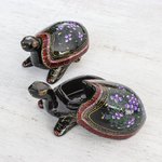 Wood decorative boxes, 'Turtle Couple' (pair) - Hand-Painted Floral Wood Decorative Turtle Boxes (Pair)